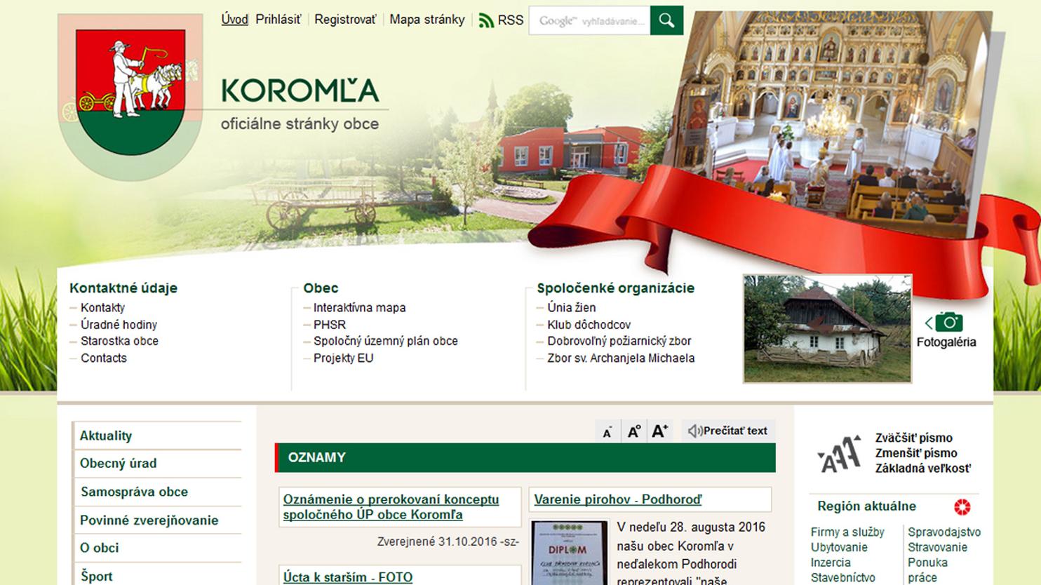 Obec Koromľa na webe aj v mobile 