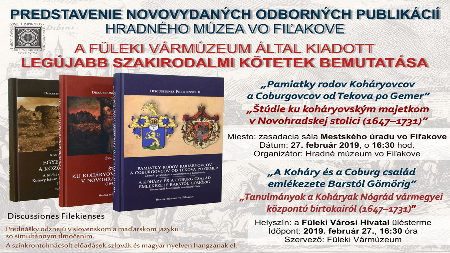 Predstavenie nových odborných publikácií - rodiny Koháryovcov a Coburgovcov 