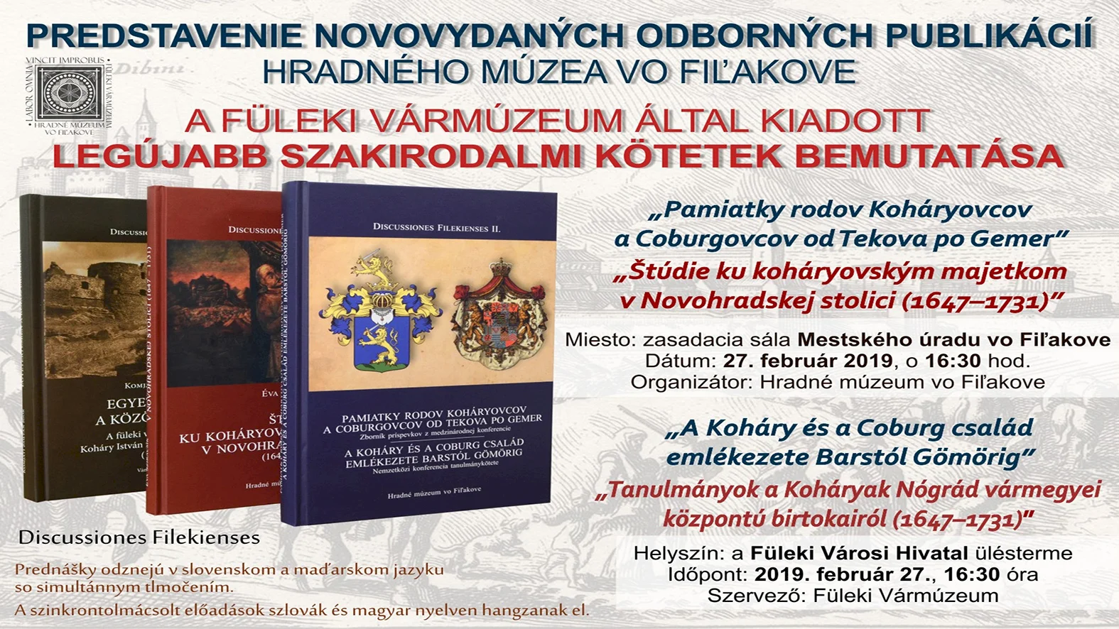 Predstavenie nových odborných publikácií - rodiny Koháryovcov a Coburgovcov 