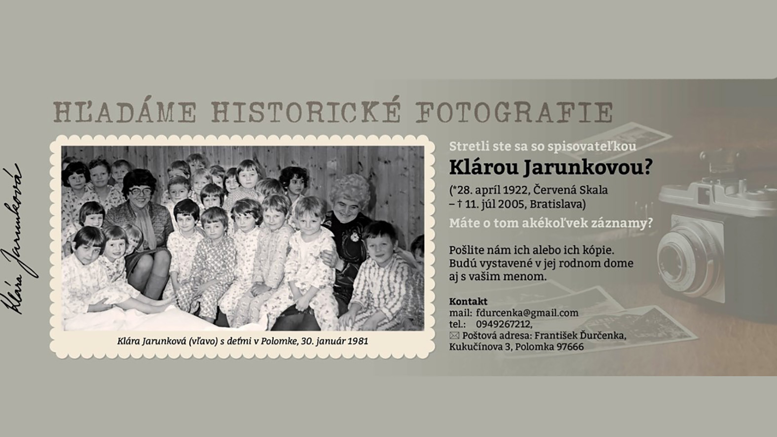 Spomienky na Kláru Jarunkovú - výzva