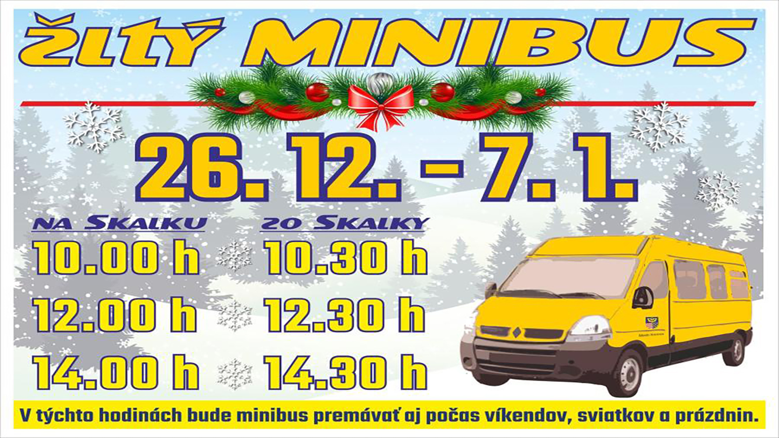 Počas vianočných prázdnin premáva skibus na Skalku denne