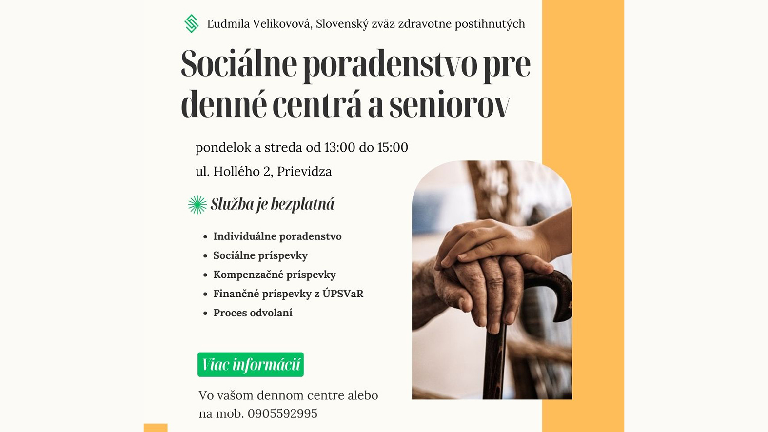 Individuálne sociálne poradenstvo pre seniorov v Prievidzi