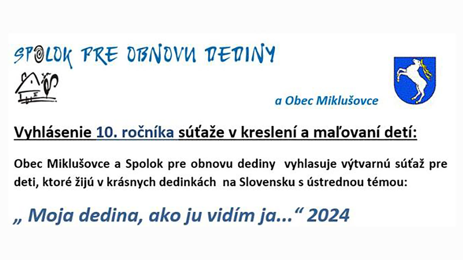 Vyhlásili 10. ročník súťaže Moja dedina, ako ju vidím ja... 2024  