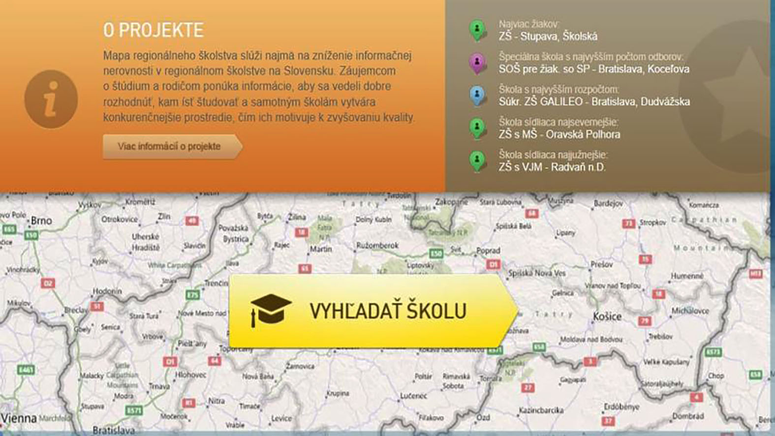 Mapa regionálneho školstva slúži najmä na zníženie informačnej nerovnosti