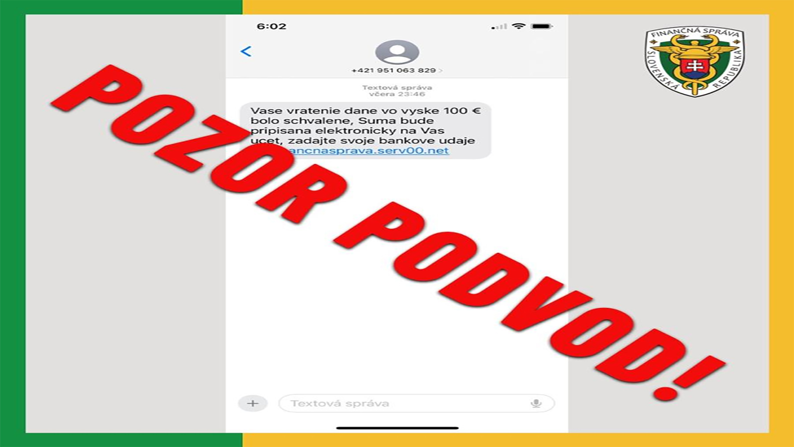 Finančná správa upozorňuje na podvodné SMS správy