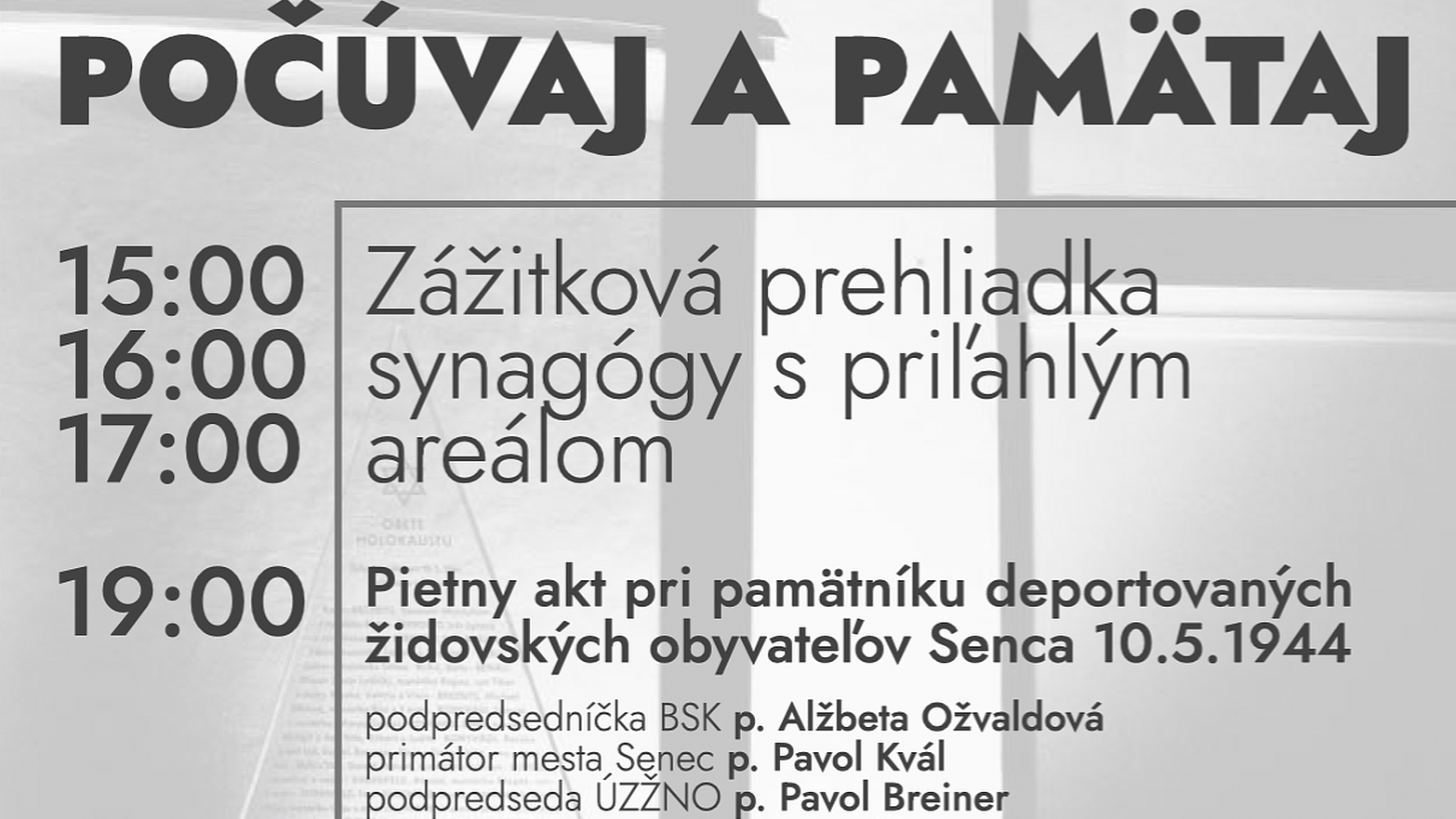 Počúvaj a pamätaj. Podujatie, ktoré pootvorí príbehy Synagógy v Senci