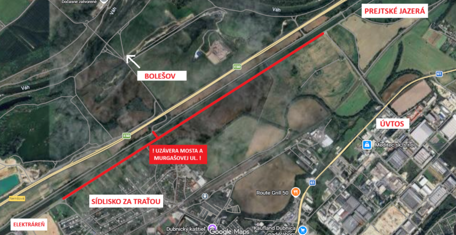 Úsek Murgašovej cesty, ktorý bude úplne uzatvorený do konca júna 2026.