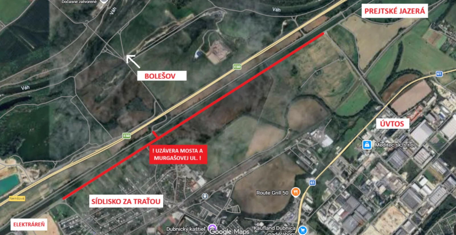 Úsek Murgašovej cesty, ktorý bude úplne uzatvorený do konca júna 2026.